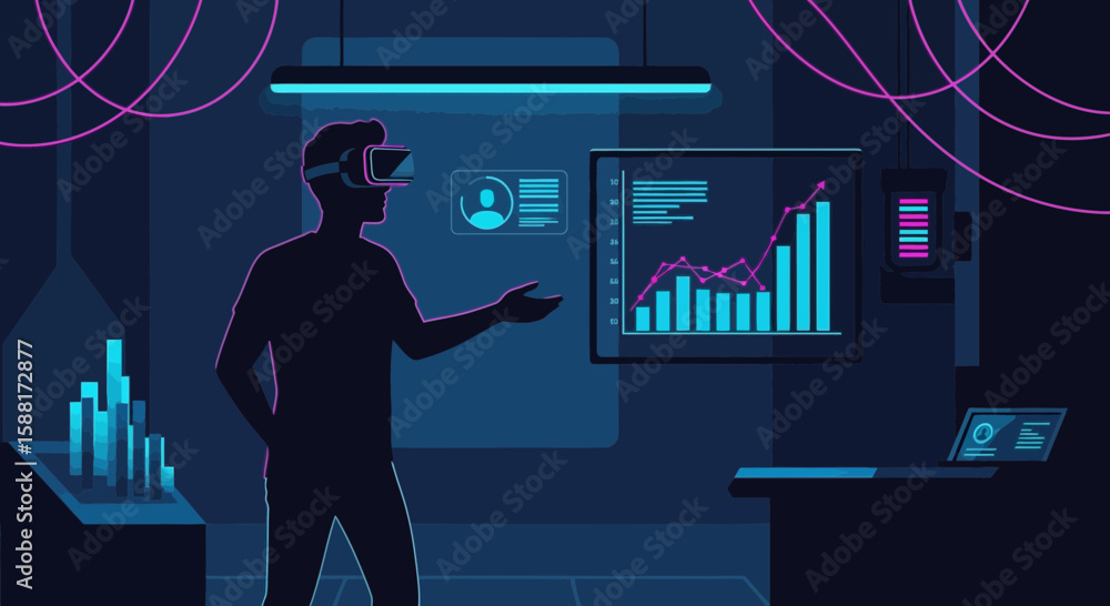 Poster analyzing financial data in virtual reality environment for better decision making