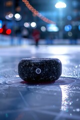 A curling athlete focuses intently as they push the stone, which glides across the ice in a graceful arc