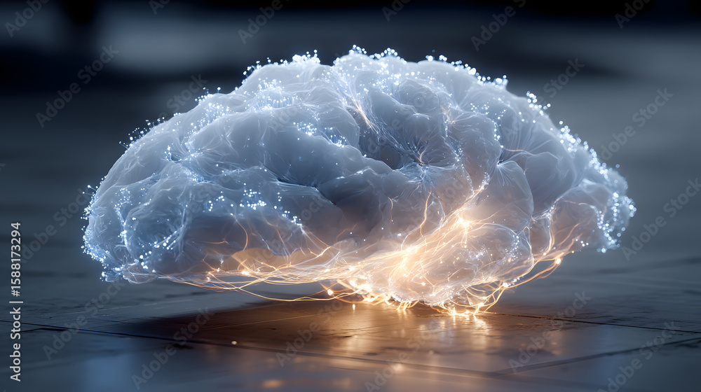Poster illuminated mind: a captivating image of a glowing brain, pulsating with energy, symbolizing the bou