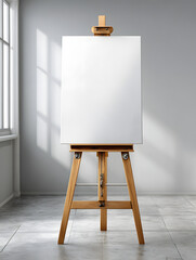 white foam board poster on an easel front facing, blank, exhibition, presentation, marketing, standing