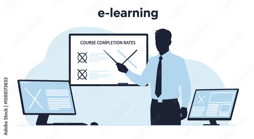 Aufkleber instructor analyzing course completion rates in online e learning environment