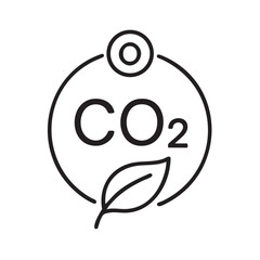 Obraz premium CO2 Emission Reduction Icon with Leaf Symbolizing Carbon Neutrality and Environmental Sustainability in Simple Line Art