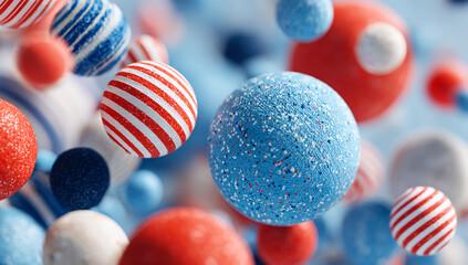 Abstract spheres float. Patriotic color scheme, for marketing, backgrounds, holidays.
