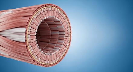 Detailed Cross-section of Human Skeletal Muscle with Tendons and Connective Tissue in Medical Illustration