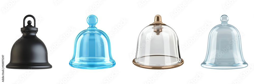 Aufkleber bell jar display set. decorative glass domes for home and event styling collection isolated on trans