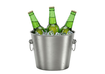 Isolated Ice Bucket Filled with Refreshing Beer Bottles