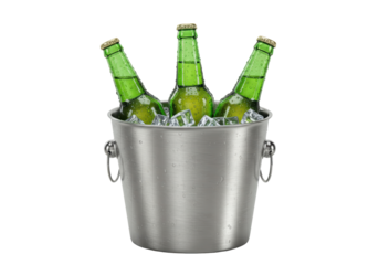 Isolated Ice Bucket Filled with Refreshing Beer Bottles