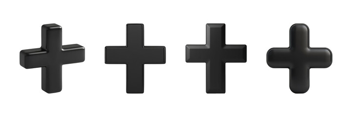 Obraz premium Black 3D Plus Signs Set. Modern Design And Symbolism Collection Isolated On Transparent Background