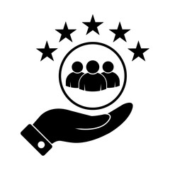 Premium quality customer service icon vector. People group with 5 stars over hand for graphic design, logo, web site, social media, mobile app, ui illustration