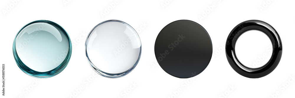 Poster and opaque circular objects set. optical and design elements collection isolated on transparent back