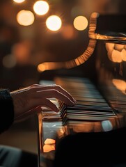 At the concert, the pianist plays with intense focus