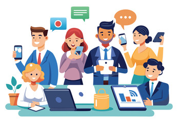 Fototapeta premium Office Presentation Illustration |Business Team Explaining Project Strategy Vector.