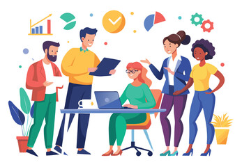 Corporate Team Brainstorming | Office People Planning Business Strategy Vector.