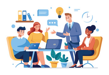 Corporate Team Brainstorming | Office People Planning Business Strategy Vector.