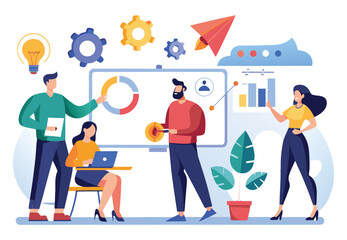 Business Meeting Illustration | Financial Discussion and Corporate Teamwork Vector.
