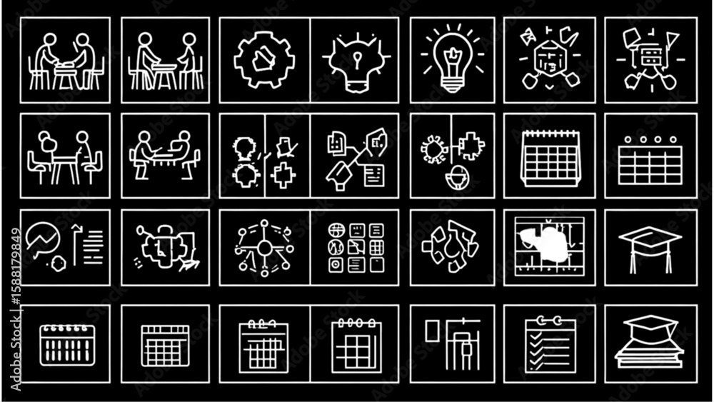 Poster blackboard icon vector set with alphabet numbers and design elements