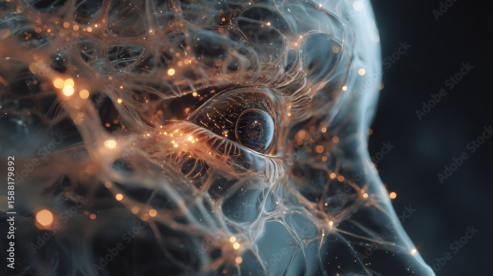 Poster unveiling the mind: an abstract image, symbolizing the intricate neural network within the human min