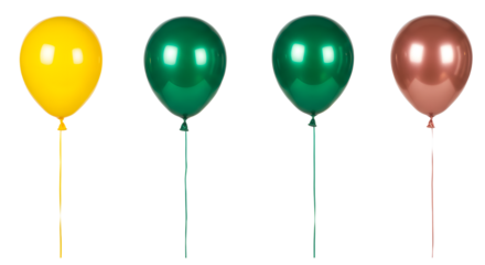A vibrant display of colorful balloons in yellow, green, and brown, perfect for festive celebrations or events