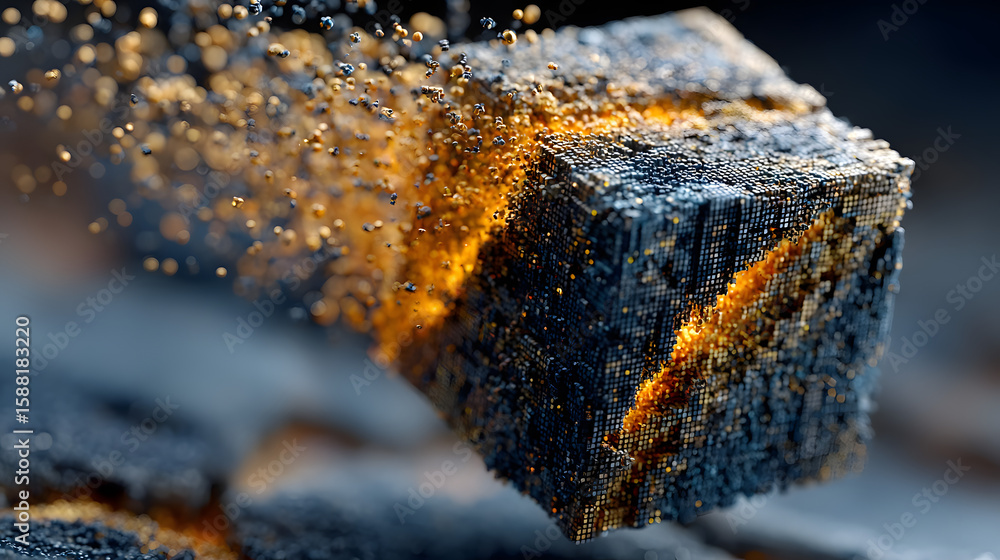 Poster combustion cube: a macro shot showcasing a cube element on the brink of combustion, highlighting the