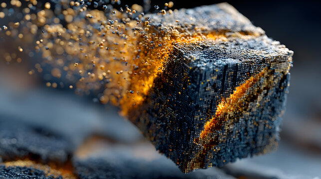 Combustion Cube: A macro shot showcasing a cube element on the brink of combustion, highlighting the raw power of fire.