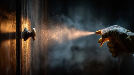 Fototapeta premium High Touch Surface Disinfection Concept with Spray Action via Trigger