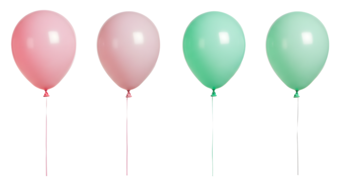 A vibrant display of pink and mint balloons floating gracefully, perfect for celebrations and festive occasions