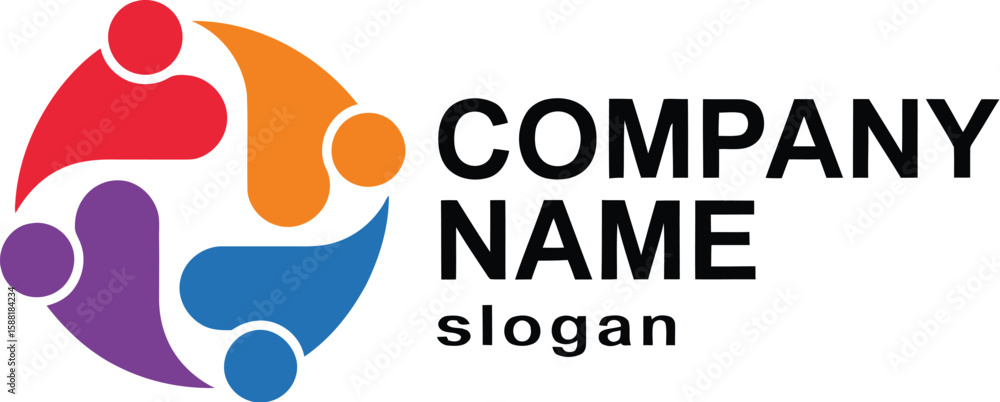 Poster abstract logo design featuring colorful figures in a circular arrangement