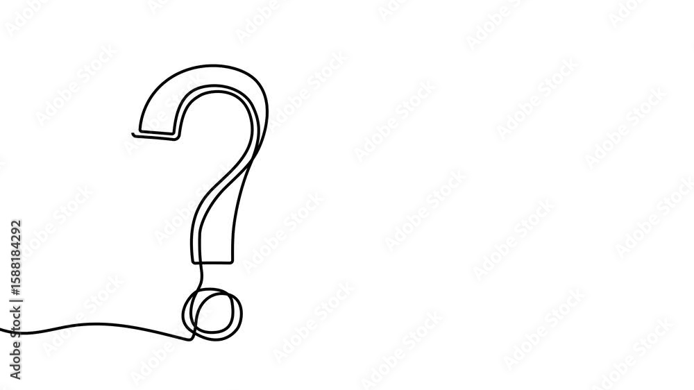 Poster animation of a single line drawing of a question mark. continuous contour movement of a question mar