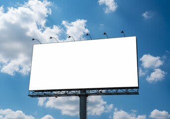 Blank billboard against blue sky and white clouds outdoor advertising space