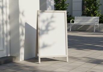 Blank advertising sign mockup with tree shadows on wall texture background