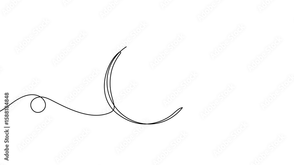 Poster animation of a single line drawing of a crescent moon. continuous contour movement of a crescent moo