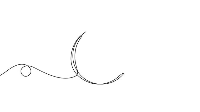Animation of a single line drawing of a crescent moon. Continuous contour movement of a crescent moon. Continuous video with one line.