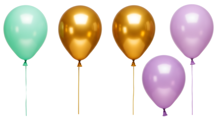 Colorful balloons in various shades floating against a transparent background, perfect for festive celebrations or events