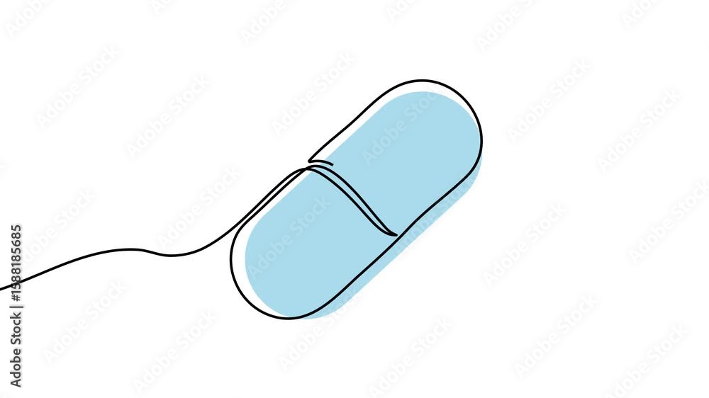 Poster animation of a single line drawing of a capsule. continuous contour movement of a capsule. continuou