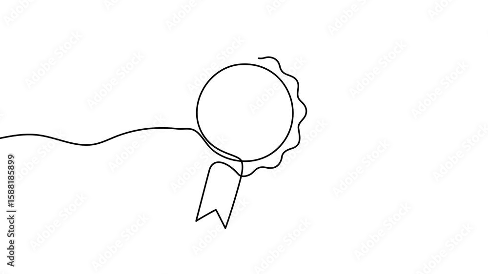 Poster animation of a single line drawing of a ribbon medal. continuous contour movement of a ribbon medal.