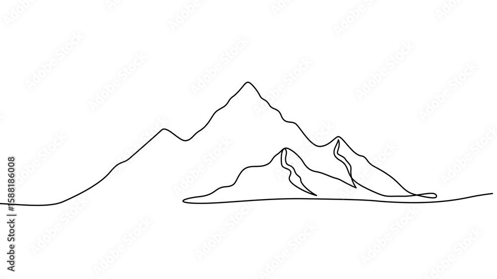 Poster animation of a single line drawing of mountains. continuous contour movement of mountains. continuou