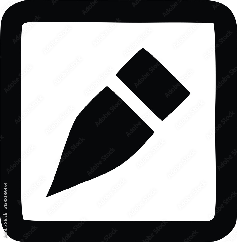 Poster simple black pencil icon with a sharp tip and eraser end enclosed within a hand drawn square border 