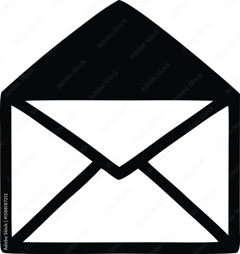 Poster a simple bold black outline of an open envelope with a pointed flap symbolizing communication and co