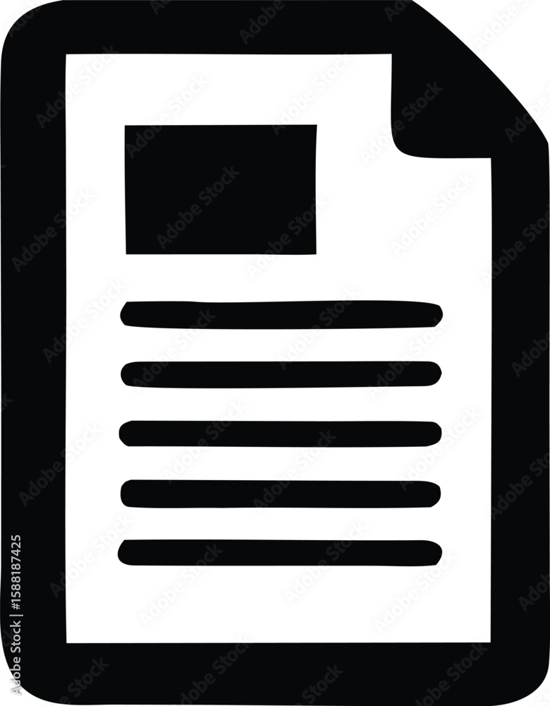 Poster a simple black and white icon representing a document with a header and several lines of text signif