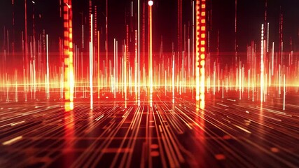 Computer generated audio waveform equalizer in vibrant red hues displaying sound data visualization, audio waveform equalizer Computer generated seamless abstract motion background - Powered by Adobe