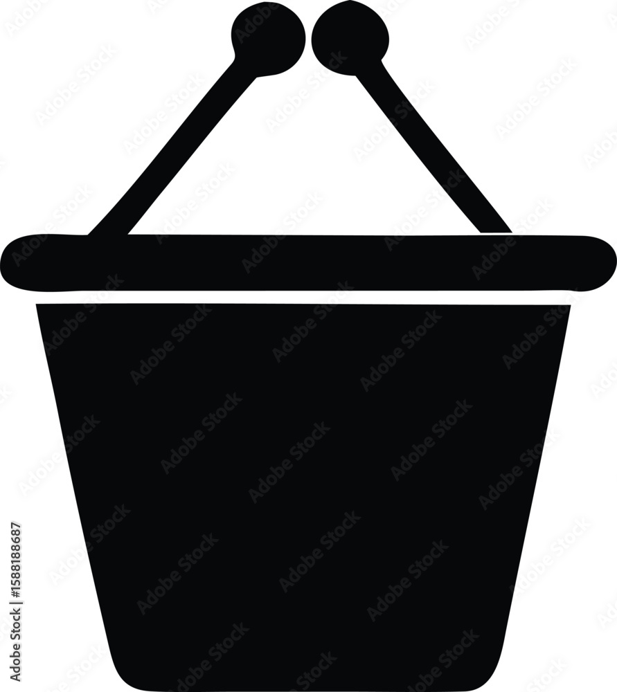 Poster a simple black silhouette of a shopping basket with two handles and a wide opening perfect for e com