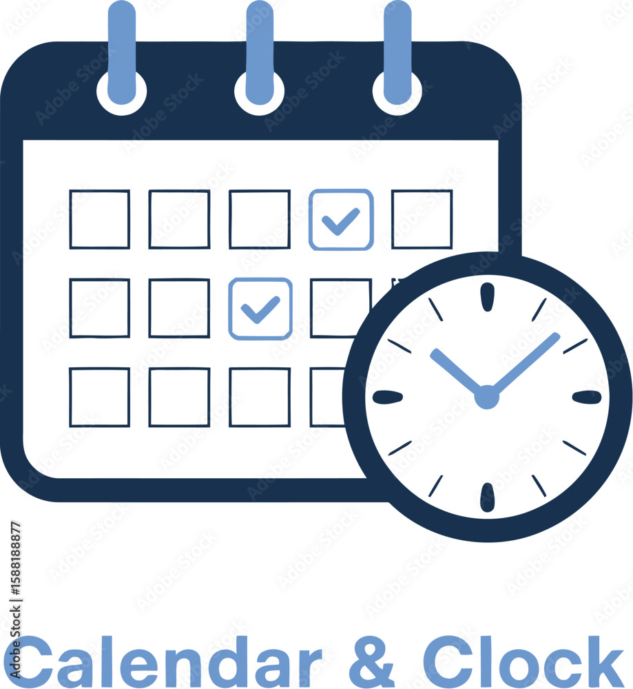 Aufkleber a stylized calendar icon with checkmarks and a clock icon on a light background
