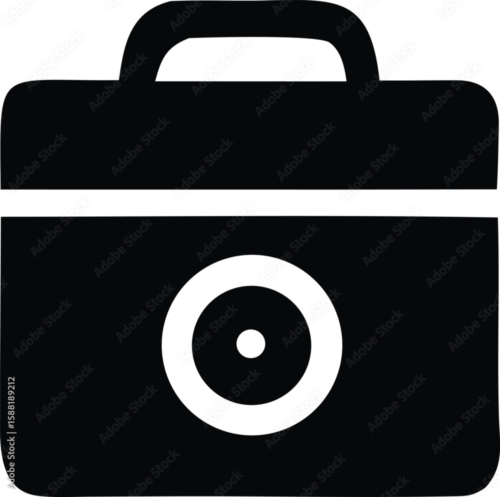 Poster a minimalist black and white icon depicting a briefcase with a circular target symbol on its front p