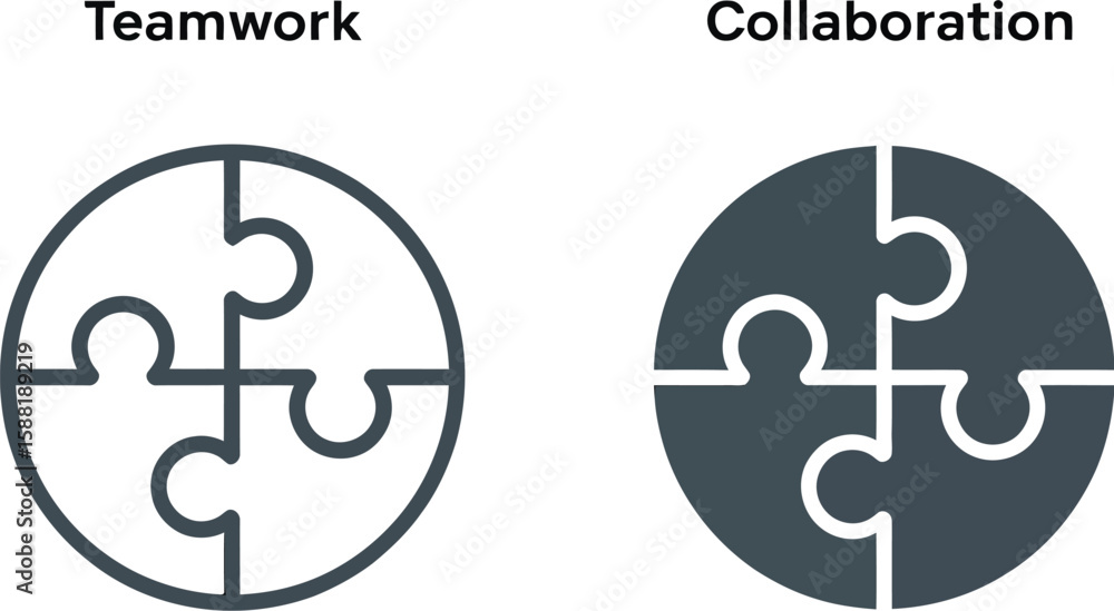Poster teamwork and collaboration concepts shown with puzzle piece circle graphics