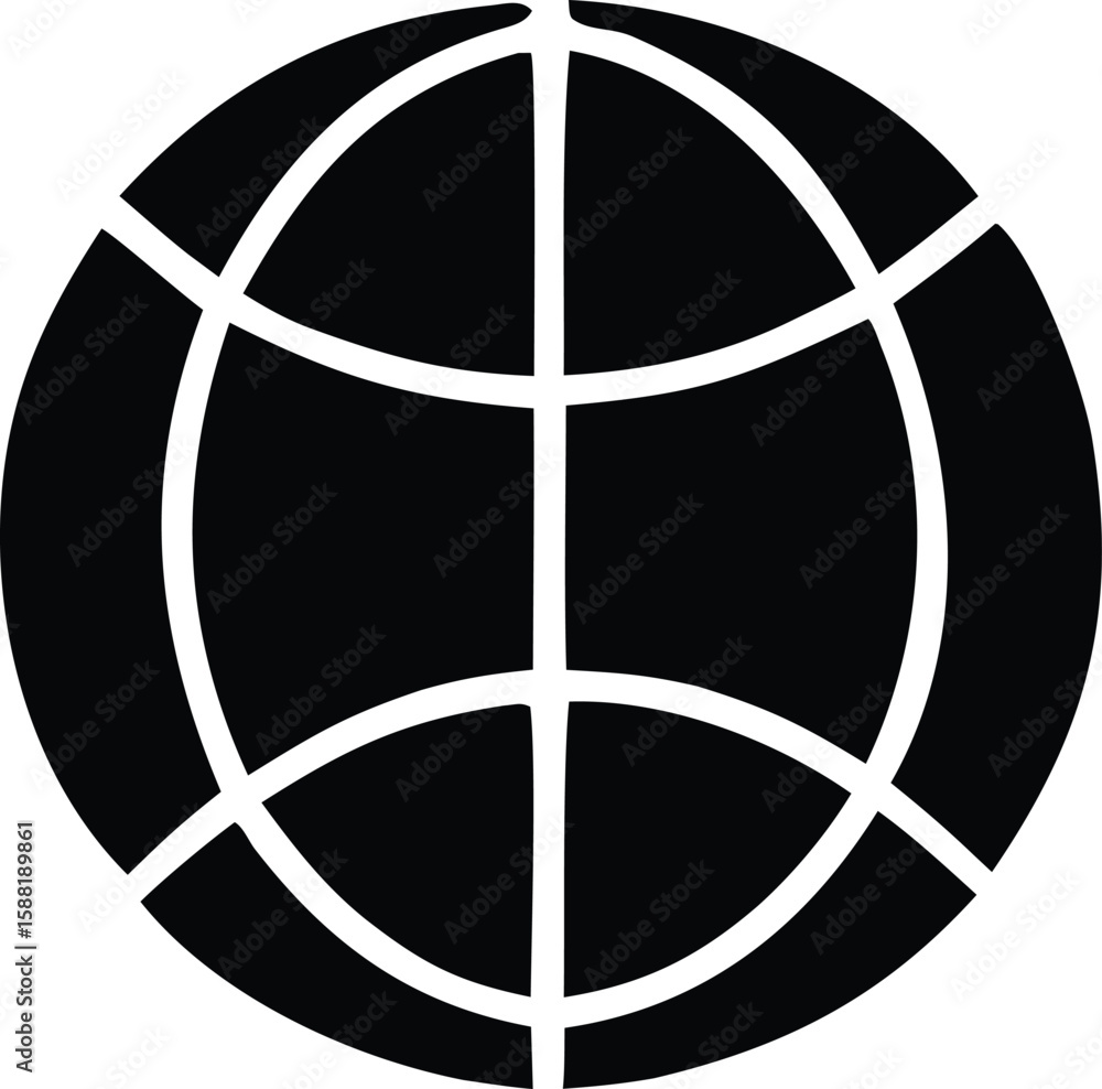 Poster a stylized black and white graphic representation of a globe with intersecting lines forming segment
