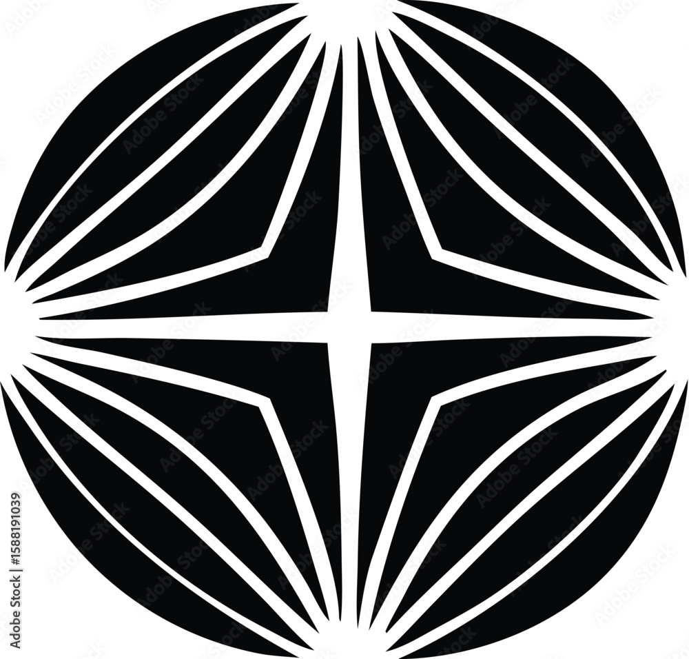 Poster abstract geometric radial burst pattern with a central four pointed star shape creating a dynamic su