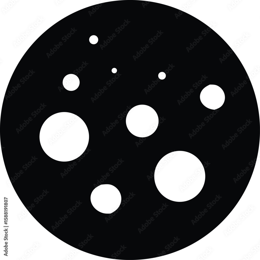 Poster abstract minimalist black circle with scattered white dots representing a celestial body or cosmic p