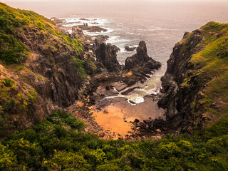 Aerial view from the top of the cliff at Pantai Pengempos Lombok West Nusa Tenggara Indonesia