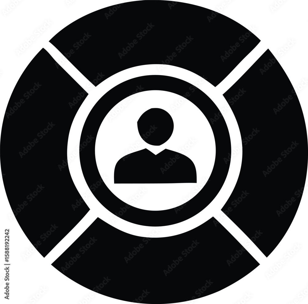 Poster abstract circular diagram with a central user icon and four segmented sections representing data or 