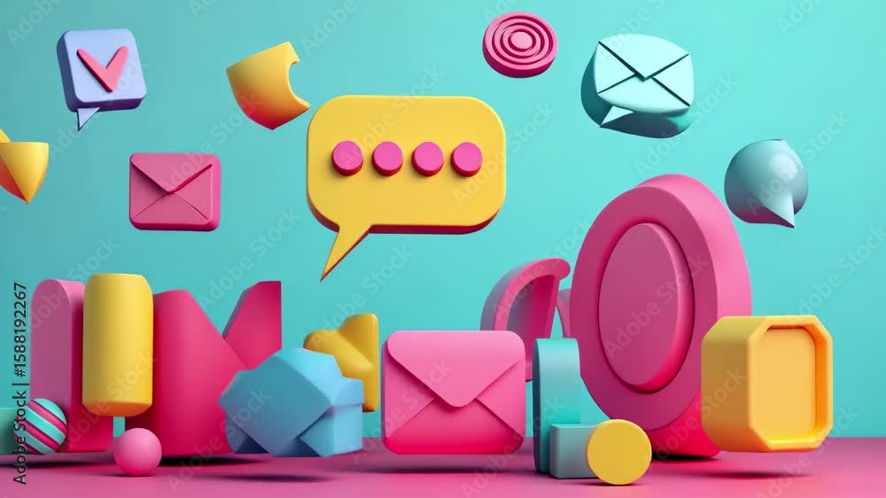 Poster vibrant social media notifications in a playful minimalistic design on colorful background, social m